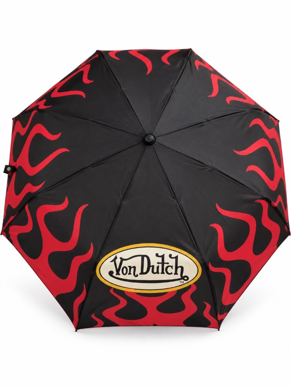Von Dutch Black Red Flames Compact Automatic Umbrella Y2K Logo Travel NWT